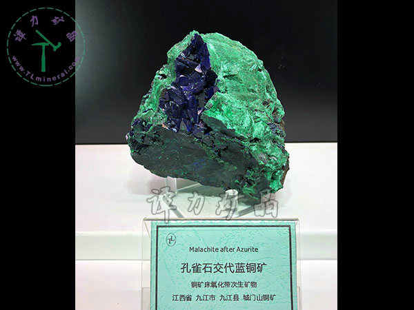 孔雀石交代藍(lán)銅礦，12x11x9cm，江西城門山銅礦